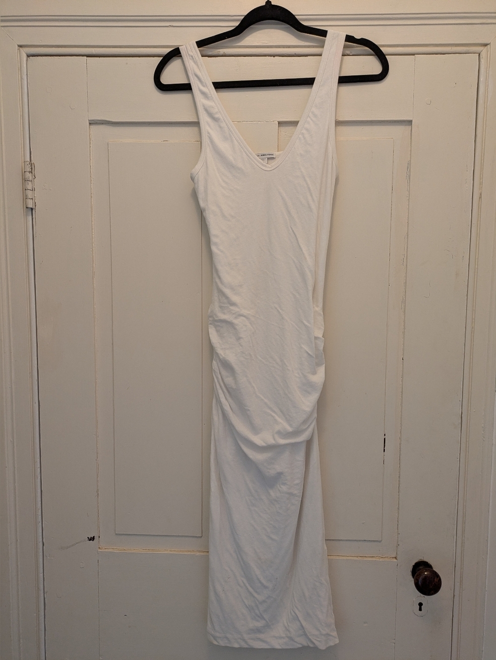 James Perse Standard White Dress w/ Side Rushing- JP Size 2/S-M